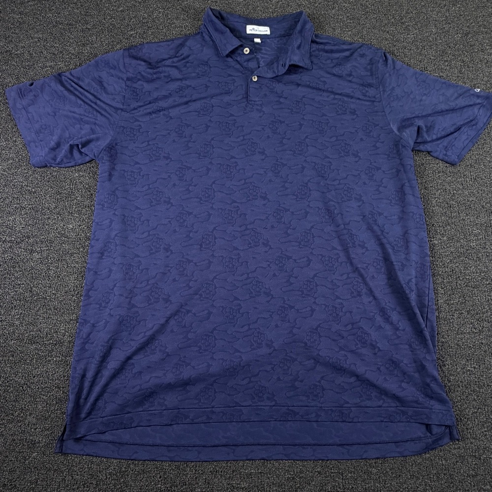 Peter Millar Polo Mens XXL MS20EK80S Navy Blue Skull Camo Jacquard EUC